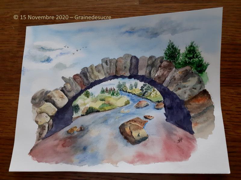 Aquarelle : Un pont aux Millevaches - grainedesucre