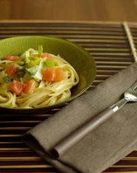 Linguine Gentiment au Curry, Poireau et Saumon cru