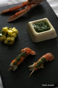 Panna Cotta au Parmesan, Pesto au Persil et Langoustines