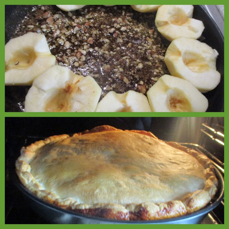 Tarte tatin aux pommes confites et aux noix.