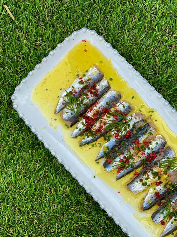 carpaccio de sardines au citron et baies de roses.....entre