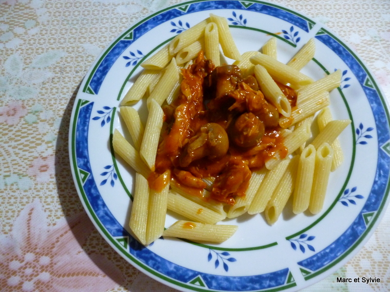 RESTE DE POULET AUX CHAMPIGNONS ET TOMATES 