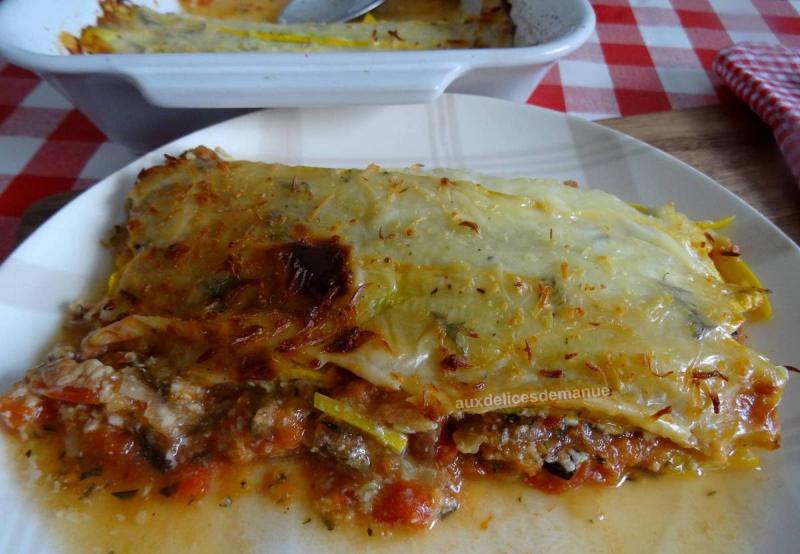 Courgettes au confit d\'aubergine au buf, faon lasagnes