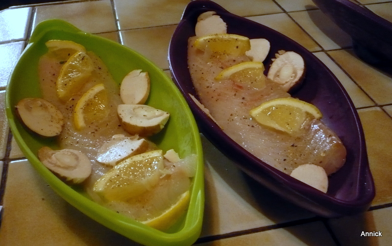 Papillotes de dos de cabillau, champignons et agrumes.