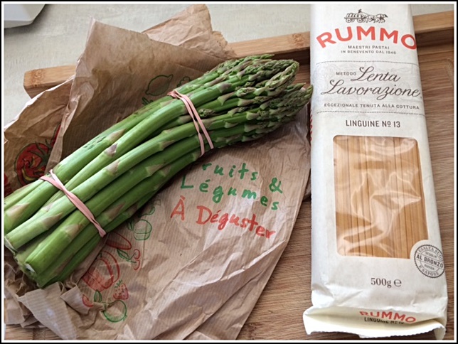 Linguines aux asperges vertes et truite fume