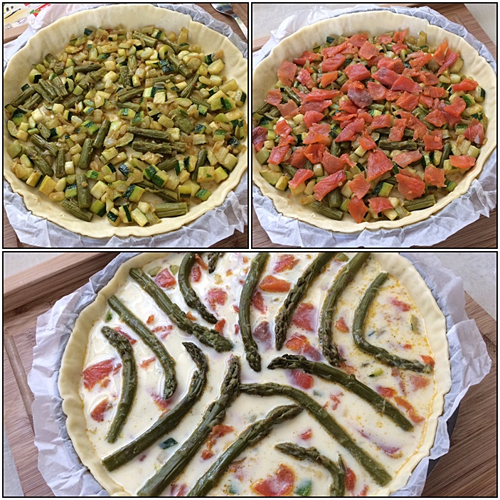 Quiche aux asperges vertes et truite fume