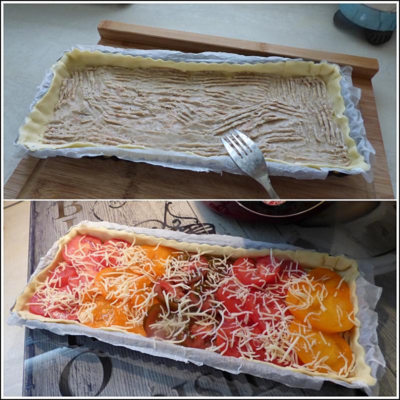 Tarte aux rillettes et tomates colores