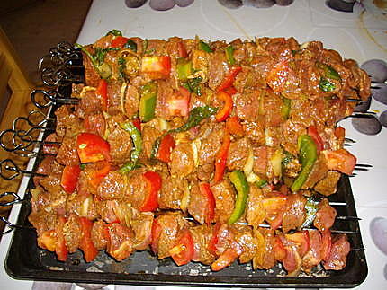 Brochettes d\'Agneau et de Boeuf aux pices