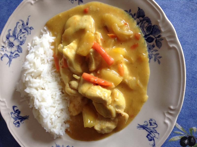 Scampis curry flambs au cognac
